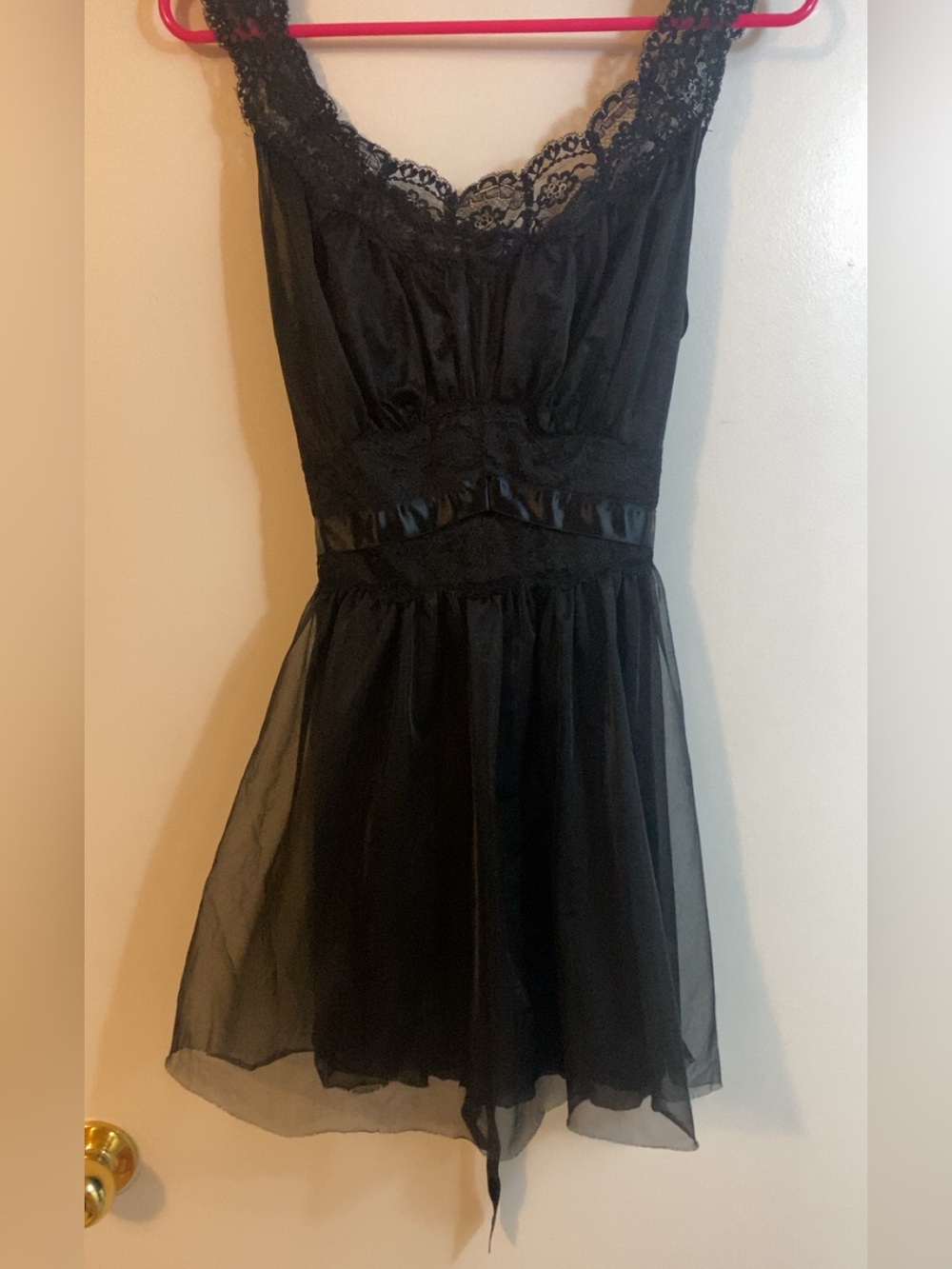 Vintage Vanity Fair Black Satin & Lace Slip